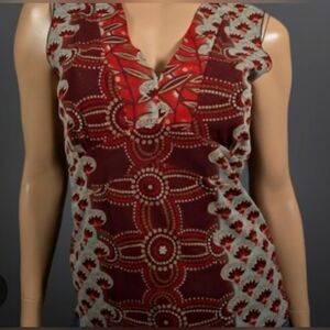 Tristan & Iseut | Red and Blue V-Neck Fitted Tank Top, Size L (Made Small)